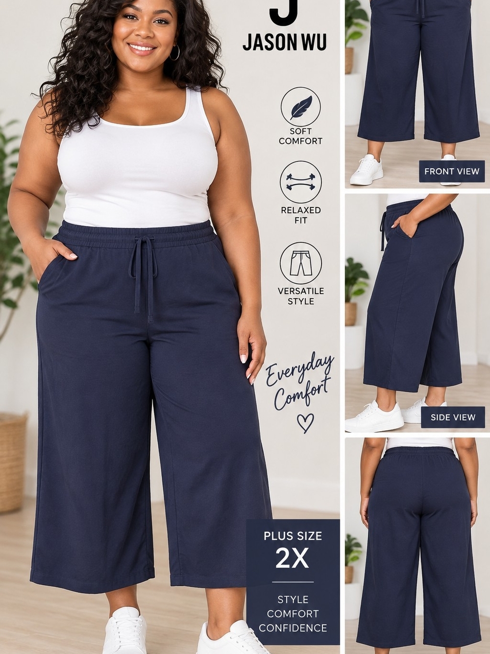 Jason Wu Plus Size 2X Navy Wide Leg Crop Pants NWOT